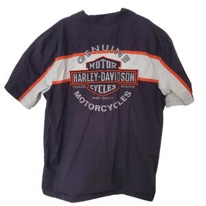 Harley-Davidson Mens Short Sleeve Shirt Black Orange 2XL XXL Button Down Logo